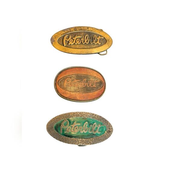 VTG PETERBILT TRUCK BRASS BELT BUCKLE LOT of 3 - Picture 1 of 5